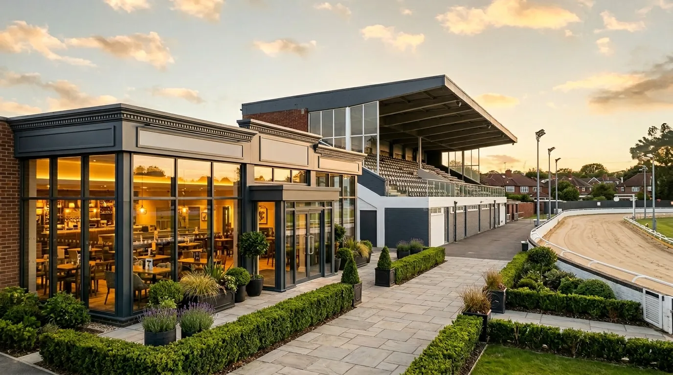 Renovated Oxford Stadium grandstand and SAVANA restaurant after the 2022 refurbishment