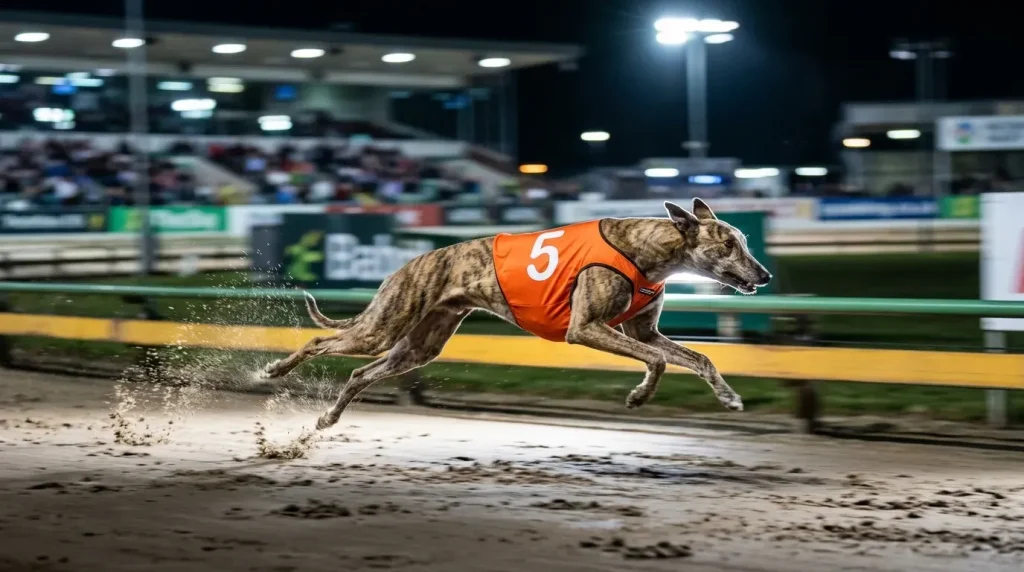 Oxford greyhound fastest times — greyhound at full speed on the Oxford sand track