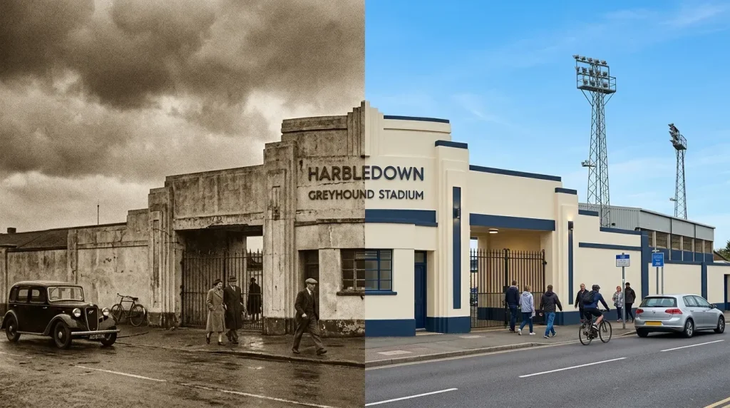 Oxford greyhound results archive — vintage and modern Oxford Stadium side by side