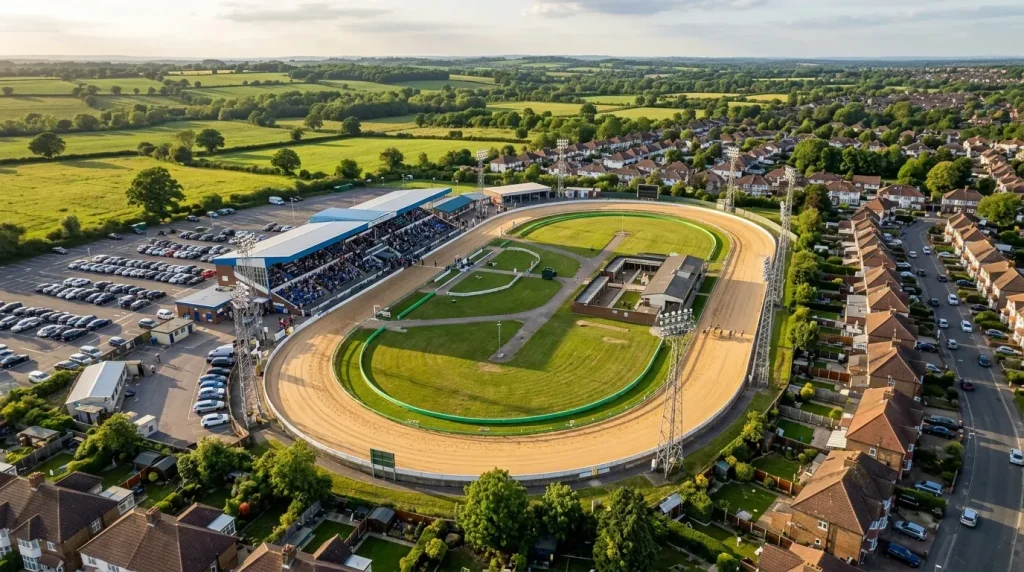 History of Oxford Stadium — aerial view of the greyhound racing track